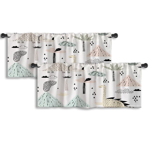 LALILO Kitchen Curtain Valance Childish With Volcano And Rod Pocket Window Curtain 52"x 18" Set of 2