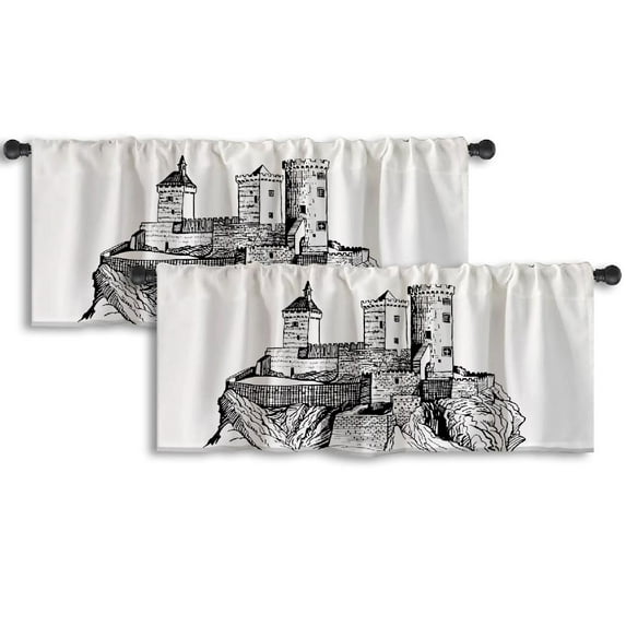 LALILO Kitchen Curtain Valance Children Holiday Halloween Rod Pocket Window Curtain 52"x 18" Set of 2