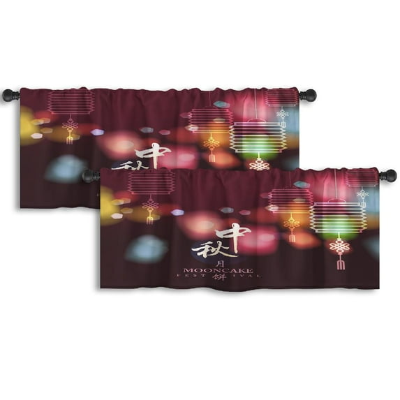 LALILO Kitchen Curtain Valance Chinese Mid Autumn Rod Pocket Window Curtain 52"x 18" Set of 2