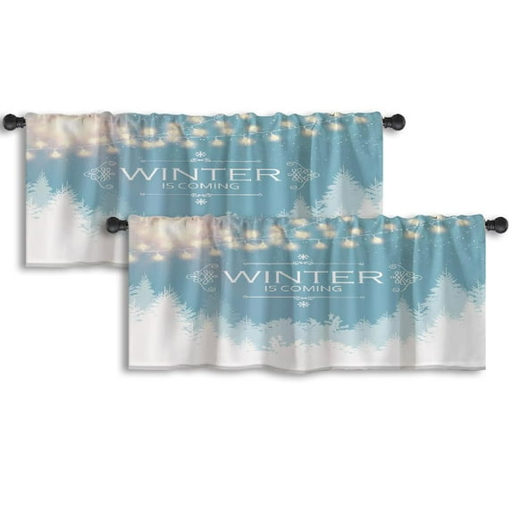 LALILO Kitchen Curtain Valance Christmas Card Winter Landscape Rod Pocket Window Curtain 52"x 18" Set of 2