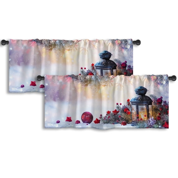 LALILO Kitchen Curtain Valance Christmas Lantern Rod Pocket Window Curtain 52"x 18" Set of 2