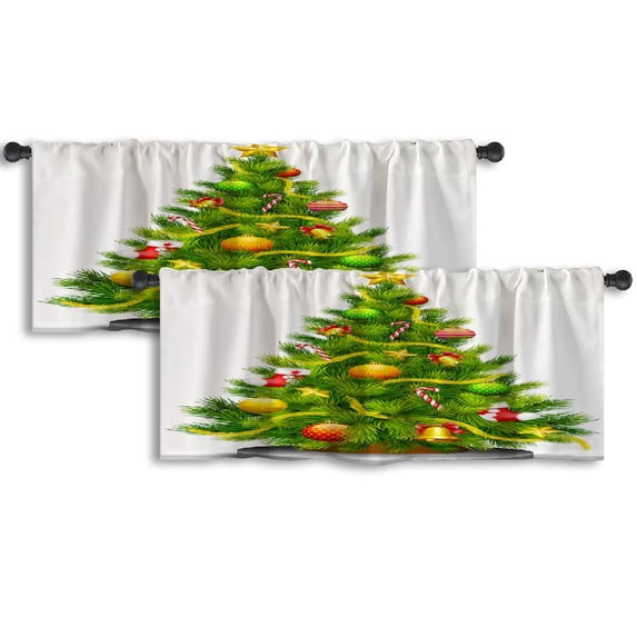 LALILO Kitchen Curtain Valance Christmas Tree Tree Rod Pocket Window Curtain 52"x 18" Set of 2