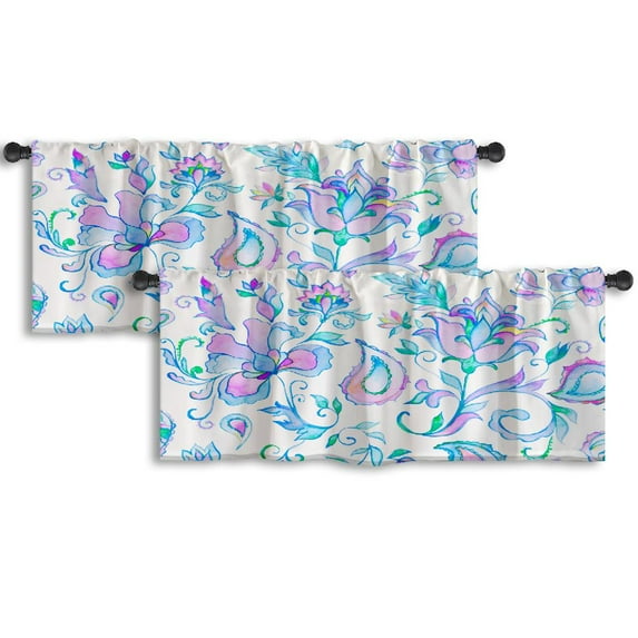 LALILO Kitchen Curtain Valance Christmas Tree Tree Snow Rod Pocket Window Curtain 52"x 18" Set of 2