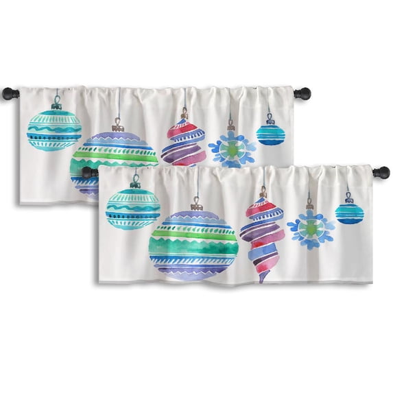 LALILO Kitchen Curtain Valance Christmas Watercolor Rod Pocket Window Curtain 52"x 18" Set of 2