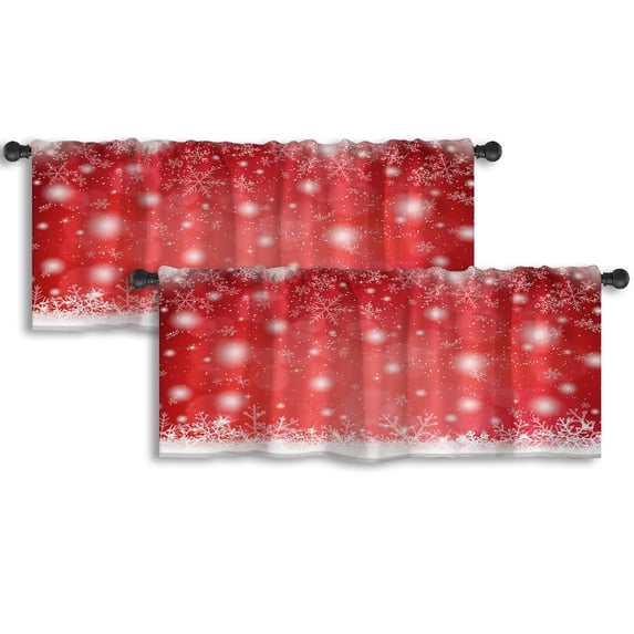 LALILO Kitchen Curtain Valance Christmas With Snow And Rod Pocket Window Curtain 52"x 18" Set of 2
