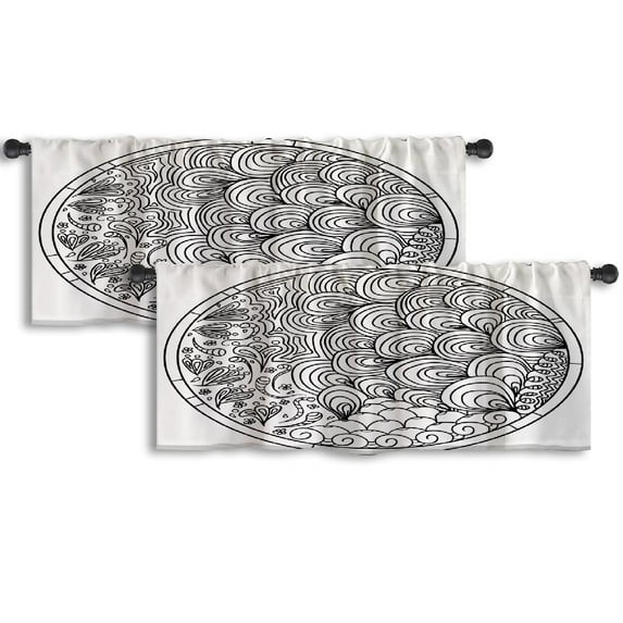 LALILO Kitchen Curtain Valance Circle Mandala With Spiritual Rod Pocket Window Curtain 52"x 18" Set of 2