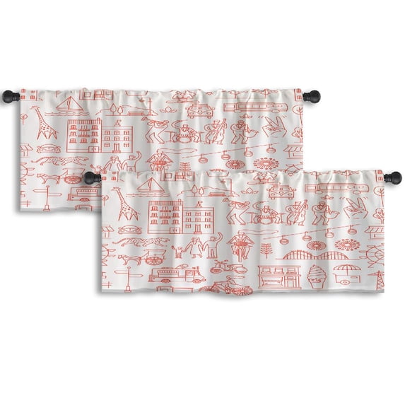 LALILO Kitchen Curtain Valance City Life Stylish Line And Rod Pocket Window Curtain 52"x 18" Set of 2