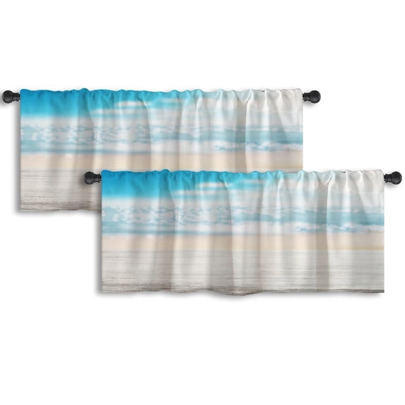LALILO Kitchen Curtain Valance Coast Sea And White Desk Rod Pocket Window Curtain 52"x 18" Set of 2