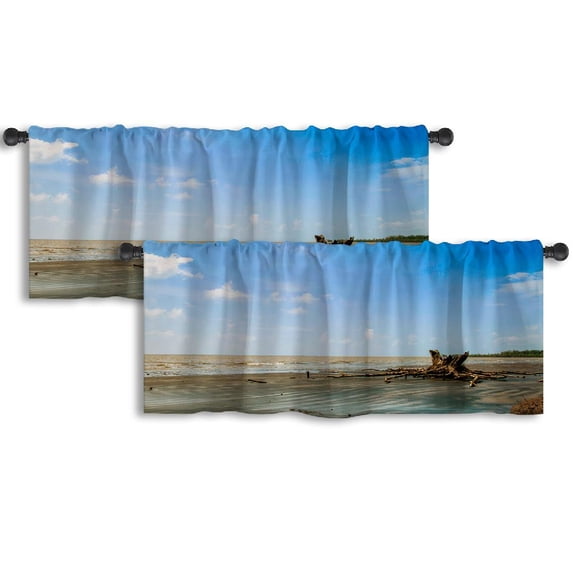 LALILO Kitchen Curtain Valance Coastal Border September Rod Pocket Window Curtain 52"x 18" Set of 2