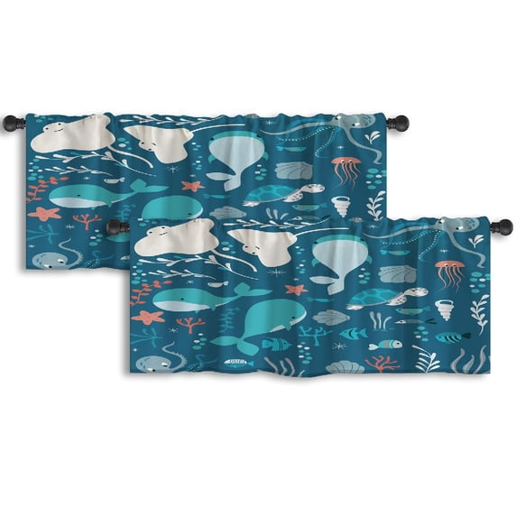 LALILO Kitchen Curtain Valance Collection Colorful Sea And Rod Pocket Window Curtain 52"x 18" Set of 2