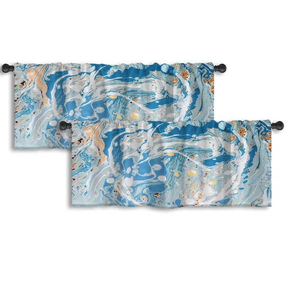 LALILO Kitchen Curtain Valance Color Oil Water Oil Swirl Rod Pocket Window Curtain 52"x 18" Set of 2