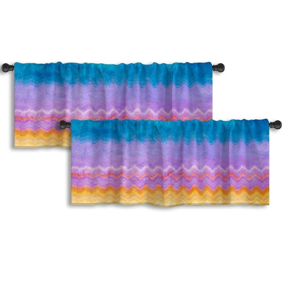 LALILO Kitchen Curtain Valance Colorful Boho Chic With Ethnic Rod Pocket Window Curtain 52"x 18" Set of 2