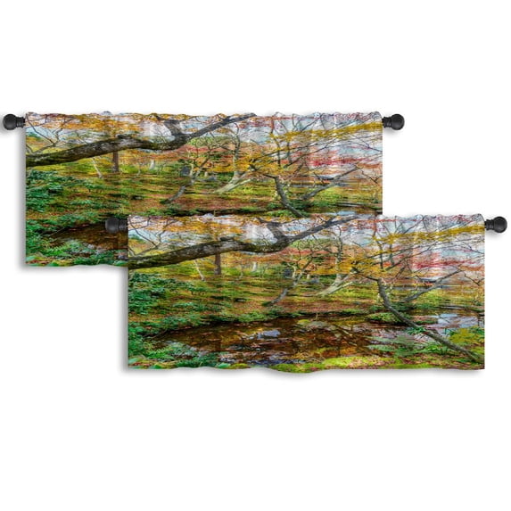 LALILO Kitchen Curtain Valance Colorful Leaves Tree Rod Pocket Window Curtain 52"x 18" Set of 2
