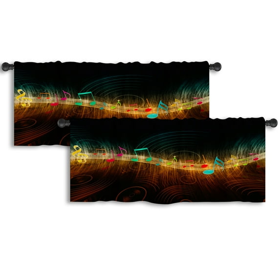 LALILO Kitchen Curtain Valance Colorful Musical Rod Pocket Window Curtain 52"x 18" Set of 2