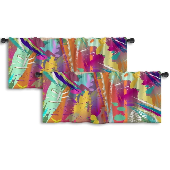 LALILO Kitchen Curtain Valance Colorful Ocean Beach Sunrise Rod Pocket Window Curtain 52"x 18" Set of 2