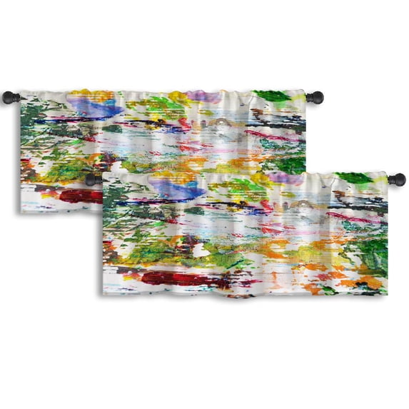 LALILO Kitchen Curtain Valance Colorful Oil Color Art Rod Pocket Window Curtain 52"x 18" Set of 2