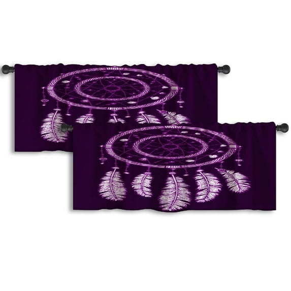 LALILO Kitchen Curtain Valance Colorful Purple Rod Pocket Window Curtain 52"x 18" Set of 2