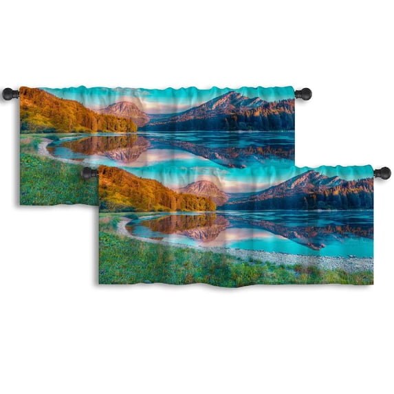 LALILO Kitchen Curtain Valance Colorful Summer Rod Pocket Window Curtain 52"x 18" Set of 2