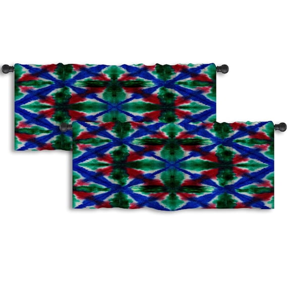 LALILO Kitchen Curtain Valance Colorful Tie Dye Boho Ink Rod Pocket Window Curtain 52"x 18" Set of 2