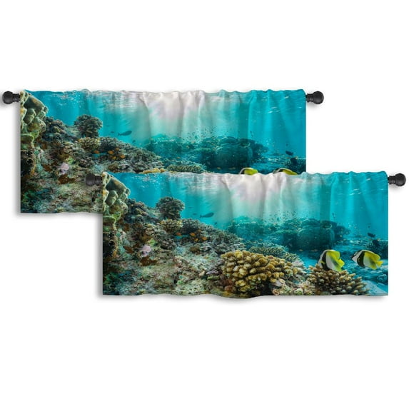 LALILO Kitchen Curtain Valance Colorful Underwater Coral Red Rod Pocket Window Curtain 52"x 18" Set of 2