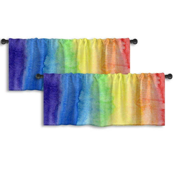 LALILO Kitchen Curtain Valance Colorful Watercolour Rod Pocket Window Curtain 52"x 18" Set of 2