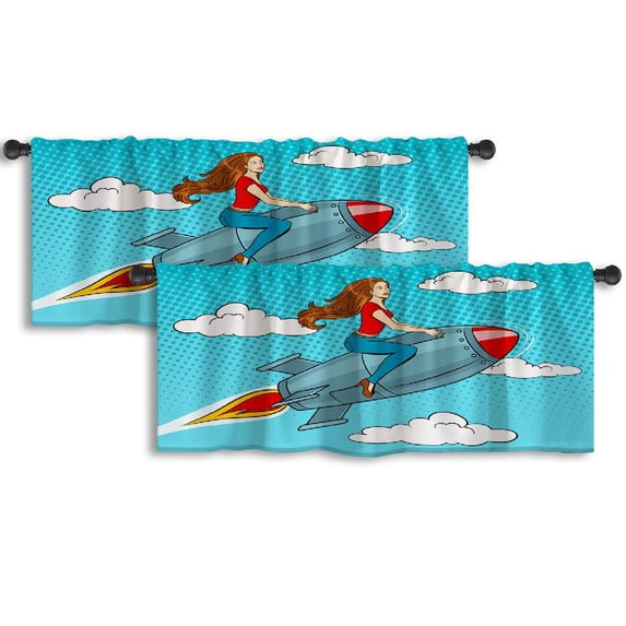 LALILO Kitchen Curtain Valance Coloring Book Decorative Round Rod Pocket Window Curtain 52"x 18" Set of 2