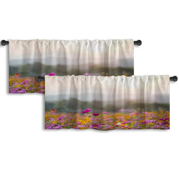 LALILO Kitchen Curtain Valance Cute Animals Walking Spring Rod Pocket Window Curtain 52"x 18" Set of 2