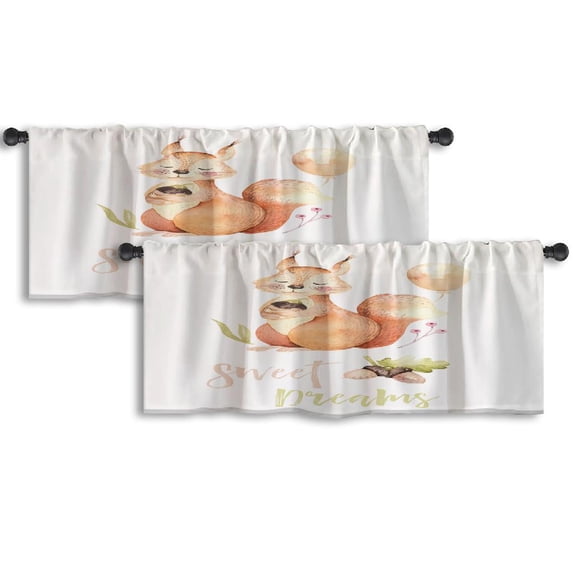 LALILO Kitchen Curtain Valance Cute Watercolor Rod Pocket Window Curtain 52"x 18" Set of 2