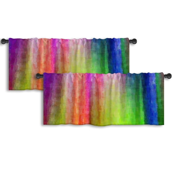 LALILO Kitchen Curtain Valance Digital Structure Rainbow Rod Pocket Window Curtain 52"x 18" Set of 2