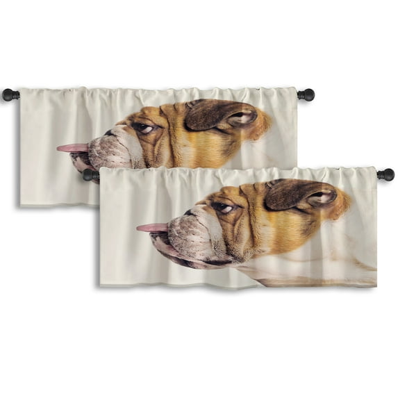 LALILO Kitchen Curtain Valance English Bulldog Rod Pocket Window Curtain 52"x 18" Set of 2