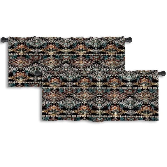 LALILO Kitchen Curtain Valance Ethnic Boho Ornament Tribal Art Rod Pocket Window Curtain 52"x 18" Set of 2