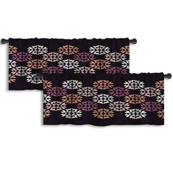 LALILO Kitchen Curtain Valance Ethnic Boho Traditional Rod Pocket Window Curtain 52"x 18" Set of 2