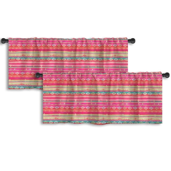 LALILO Kitchen Curtain Valance Ethnic Boho Tribal Art Ikat Geo Rod Pocket Window Curtain 52"x 18" Set of 2