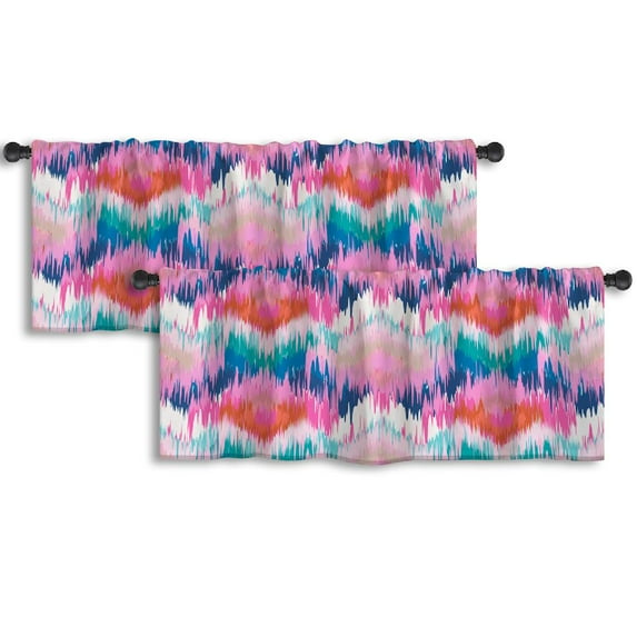 LALILO Kitchen Curtain Valance Ethnic Ikat Traditional Ikat Rod Pocket Window Curtain 52"x 18" Set of 2