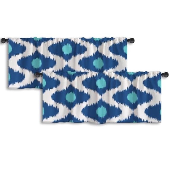LALILO Kitchen Curtain Valance Ethnic Ikat Traditional Rod Pocket Window Curtain 52"x 18" Set of 2