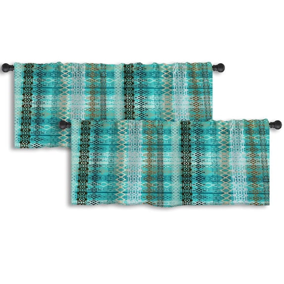 LALILO Kitchen Curtain Valance Ethnic Tribal Art Old Boho Rod Pocket Window Curtain 52"x 18" Set of 2
