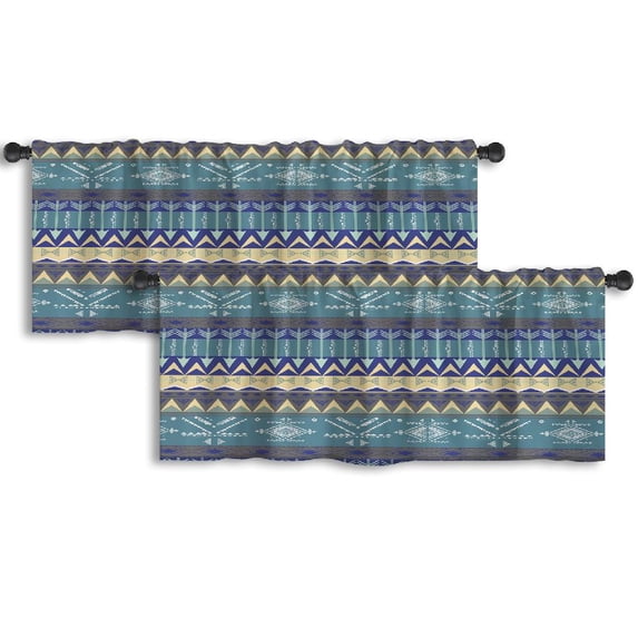 LALILO Kitchen Curtain Valance Ethnic With Triangle And Rod Pocket Window Curtain 52"x 18" Set of 2