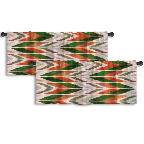 LALILO Kitchen Curtain Valance Ethnic Zig Zag Rod Pocket Window Curtain 52"x 18" Set of 2