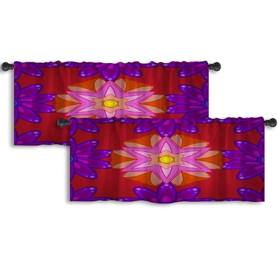 LALILO Kitchen Curtain Valance Fairy With Rainbow Mesh Rod Pocket Window Curtain 52"x 18" Set of 2