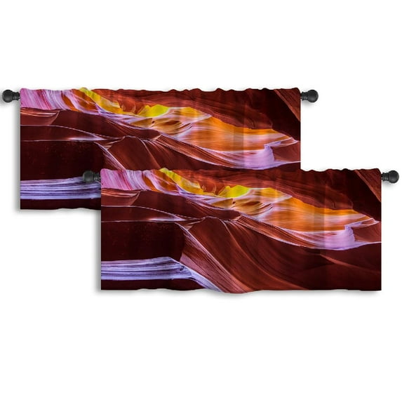 LALILO Kitchen Curtain Valance Family Sunset National Park Rod Pocket Window Curtain 52"x 18" Set of 2