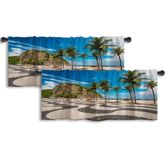 LALILO Kitchen Curtain Valance Famous Mosaic Sidewalk And Rod Pocket Window Curtain 52"x 18" Set of 2