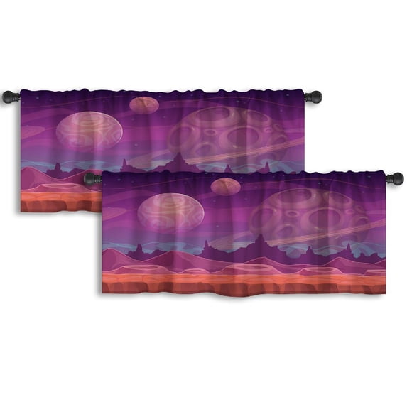 LALILO Kitchen Curtain Valance Fantastic Landscape Rod Pocket Window Curtain 52"x 18" Set of 2