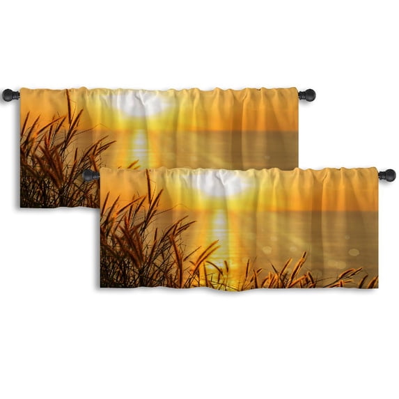 LALILO Kitchen Curtain Valance Feather Grass Sunlight Rod Pocket Window Curtain 52"x 18" Set of 2