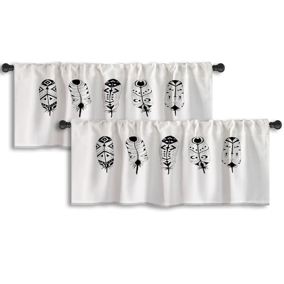 LALILO Kitchen Curtain Valance Feathers Bohemian Boho Rod Pocket Window Curtain 52"x 18" Set of 2