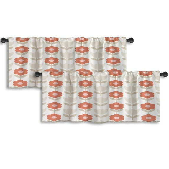 LALILO Kitchen Curtain Valance Floral Cloth Bohemian Flowers Rod Pocket Window Curtain 52"x 18" Set of 2
