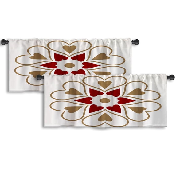 LALILO Kitchen Curtain Valance Floral Medallion White Rod Pocket Window Curtain 52"x 18" Set of 2