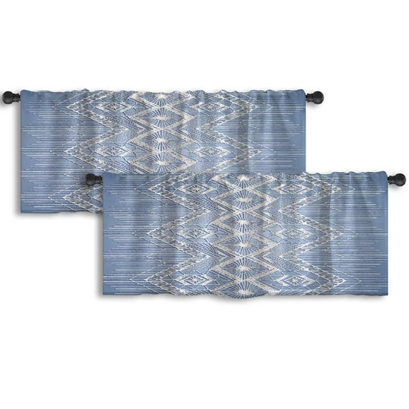 LALILO Kitchen Curtain Valance Floral With Border Knitted Rod Pocket Window Curtain 52"x 18" Set of 2