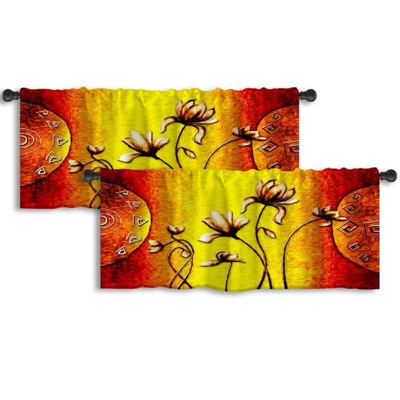 LALILO Kitchen Curtain Valance Flower Oil Oil Art Flower Rod Pocket Window Curtain 52"x 18" Set of 2