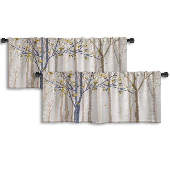 LALILO Kitchen Curtain Valance Forest Tree Autumn Rod Pocket Window Curtain 52"x 18" Set of 2