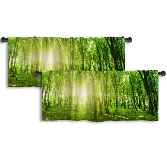 LALILO Kitchen Curtain Valance Forest Trees Nature Green Wood Rod Pocket Window Curtain 52"x 18" Set of 2